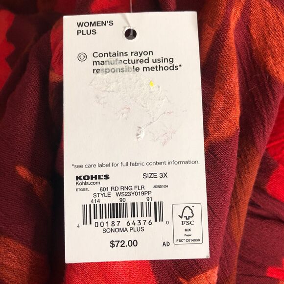 Sonoma Maxi Dress Plus Size 3XL Red Burgundy Floral Tiered Full Skirt - Picture 8 of 10